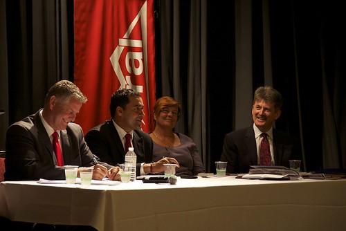 Liberal leadership candidates (L-R) Bruce Payne, Raj Sherman, Laurie Blakeman, and Hugh MacDonald.