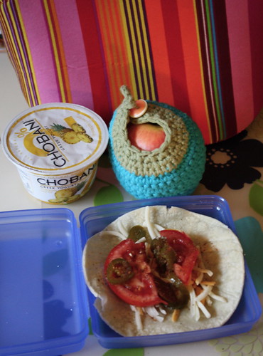 lunch-chobani pineapple, pink lady apple, taco