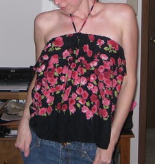 Strapless flowered top refashioned out of a dress