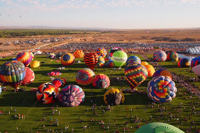 View of the balloon field from The Madhatter hot air balloon for the Albuquerque International Balloon Fiesta 2011
