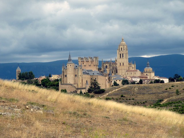 View of the Alcázar of Segovia and the Segovia Catedral from afar
