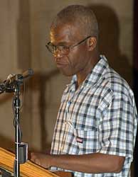 New York activist Johnnie Stevens speaking at the Riverside Church rally in New York opposing the US-NATO war against the people of the North African state of Libya. The event was held on July 30, 2011. by Pan-African News Wire File Photos