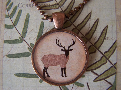 Antique Copper Resin Picture Pendant Brown Stag by valentine's attic
