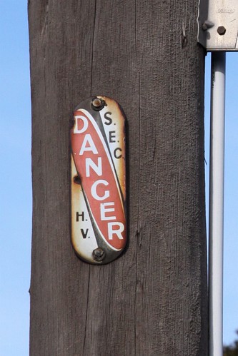 Warning sign on a Melbourne power pole - "DANGER: S.E.C. H.V"