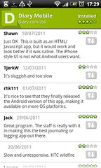 User reviews of diary.com mobile app