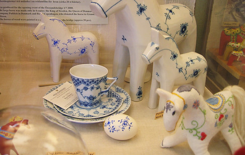 Blue and fabric horses