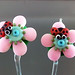 Earring Pair : Ladybug Pink Blossom Flower