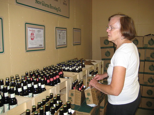 mom picking out beer, New Glarus brewery