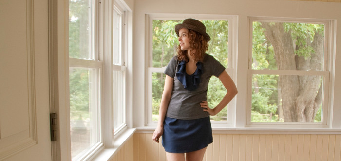 dashdotdotty dash dot dotty tee and dress layered navy and gray oxfords & a boater hat outfit for summer