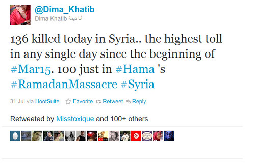 Twitter - @Dima_Khatib- 136 killed today in Syria. ... 2011-08-03 12-21-51