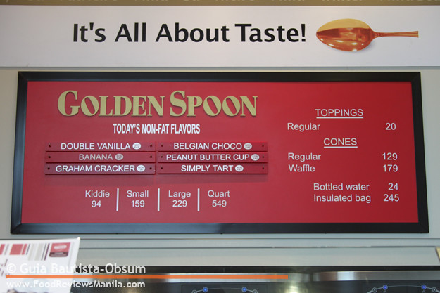 Golden Spoon menu board