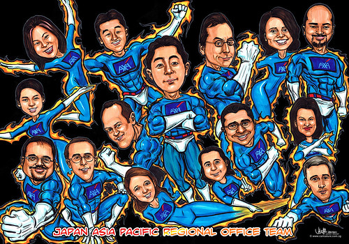 Superheroes group caricatures for AXA