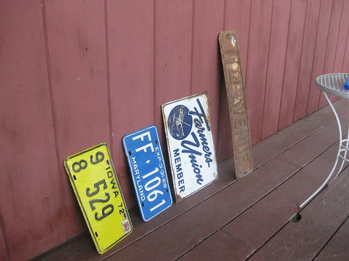 old plates and signs