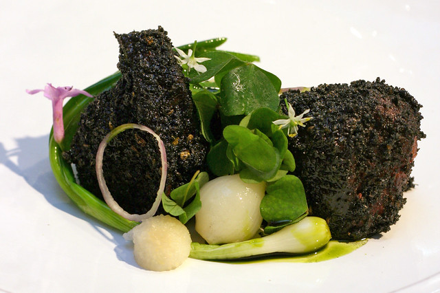 Wagyu Beef Cheek and Alliums, Asian Pear and Wood Sorrel