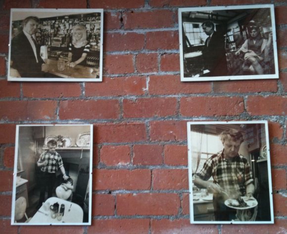 Photos of AB on walls of cafe, International Anthony Burgess Foundation, Manchester.