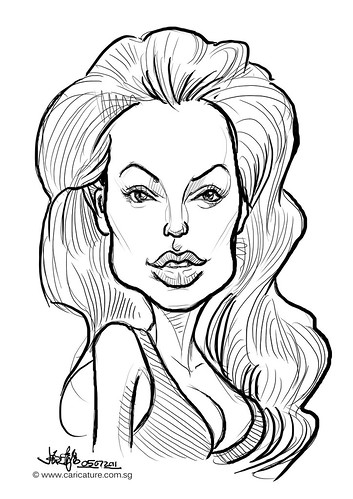 digital caricature sketch of Angelina Jolie