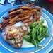 Grill Tuna with fried sweet potatoes and spinach at the Beach House Bar & Grill