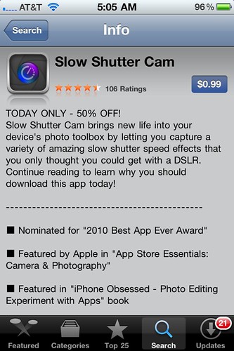 Slow Shutter Cam app for iPhone