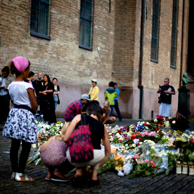 Memorials and flowers at the Oslo Cathedral (Oslo Domkirke)