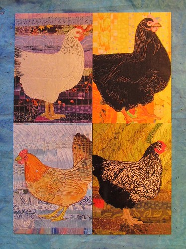four chicken postcards