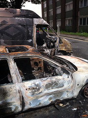 burned out car and van by Harriet (the fshlady)