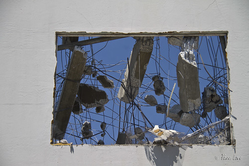 Demolished Verizon building window