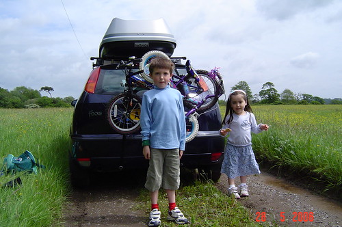 Cam and Livvy by the car