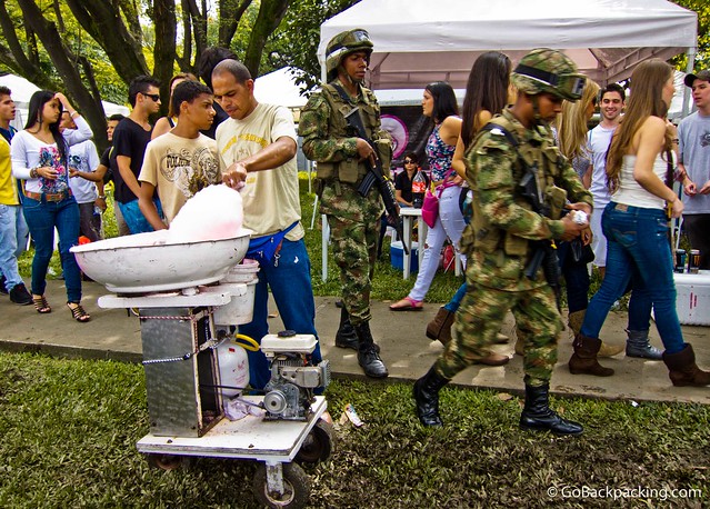 Colombian soldiers patrol the area