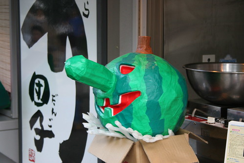 Watermelon/papier-mâché rendering of the long-nosed tengu