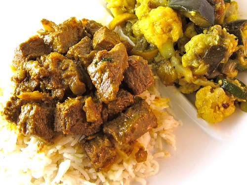 Beef curry over pulao