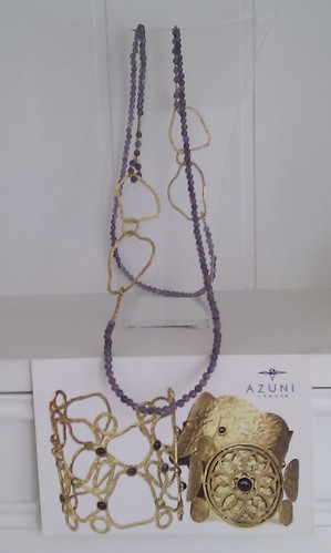 39” hoop necklace with semi precious stone cord (amethyst), by Azuni