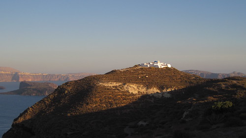 A church on the corner of Therasia, far from the hoards of tourists. In the background the Kameni islands can be seen, and behind that Thera (or the 'mainland').