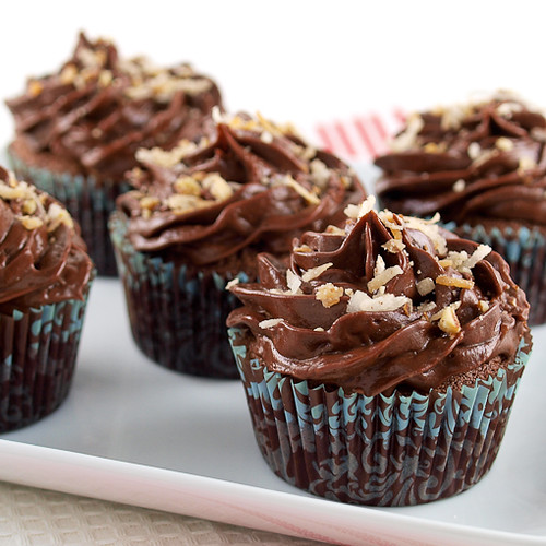 Chocolate Italian Wedding Cupcakes with Chocolate Sour Cream Frosting