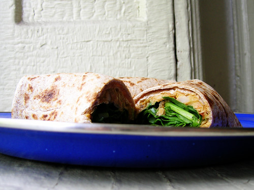 cannellini bean and avocado wrap with baby spinach