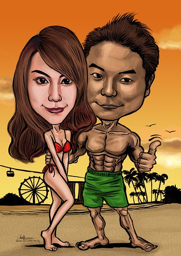 romantic couple caricatures at Siloso Beach