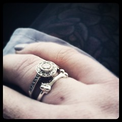 Wearing my @meadowlarknz bone ring from @onceit stacked with my deco diamonds