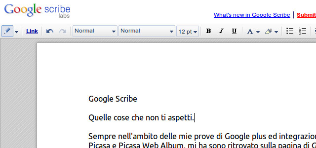 Figura 1 - Google Scribe: aspetto dell'area di editing e barra degli strumenti.