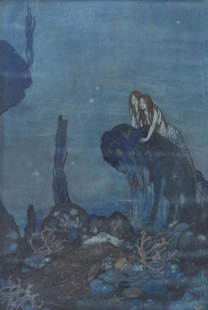 Edmund Dulac - 'Full fathom five thy father lies;  Of his bones are coral made;  Those are pearls that were his eyes.' illustration from The Tempest (1908)