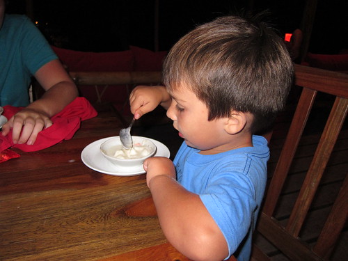 Finn enjoys coconut ice cream