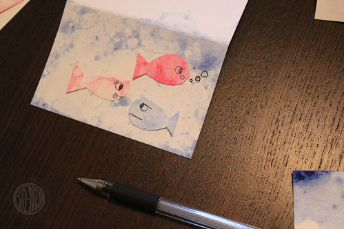 bubble fish art on a paper card 