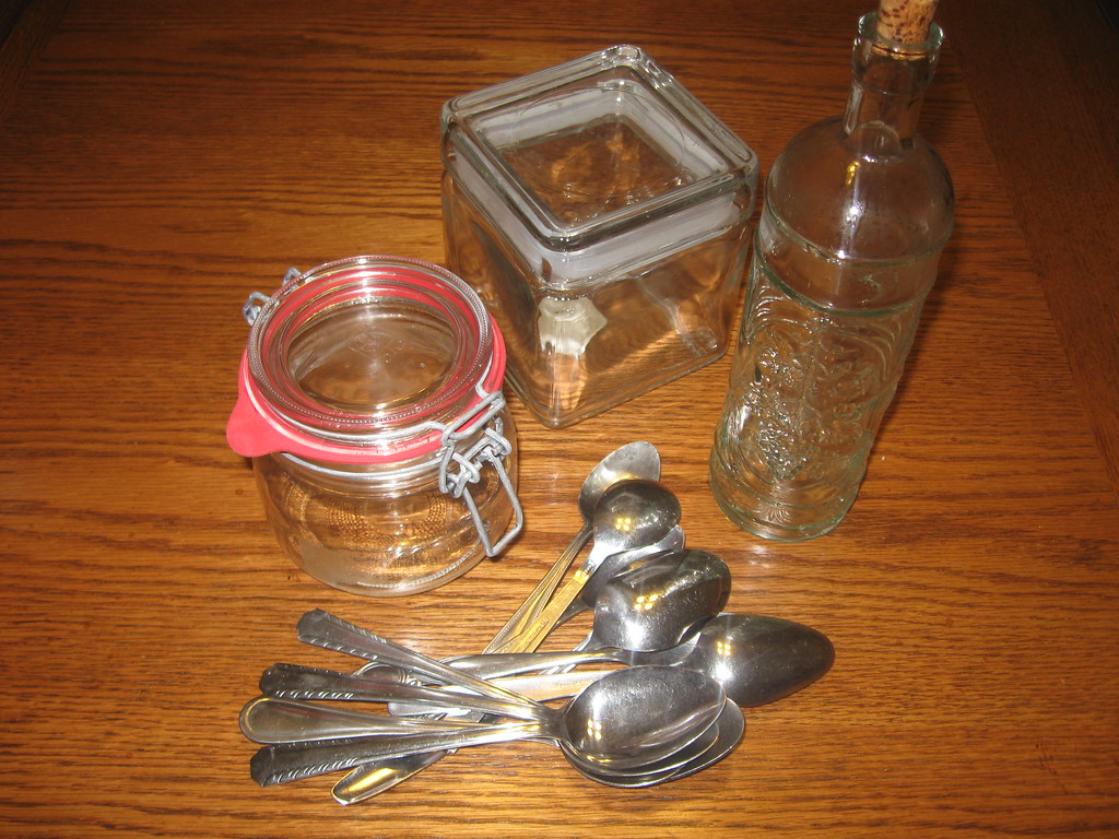 Various Bottles, Jars, & Spoons