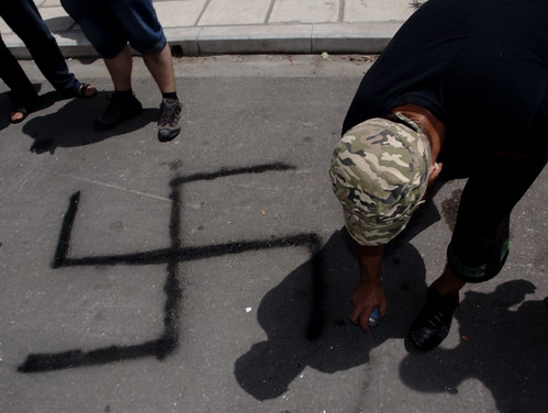 Greek members of the Indignant protest movement spray swastika outside German consulate, Thessaloniki by Teacher Dude's BBQ