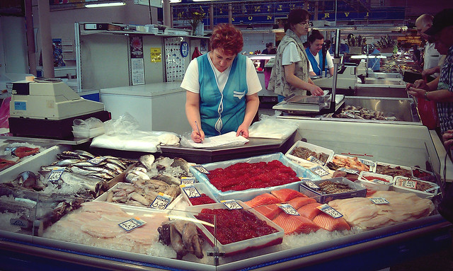 selling fish, riga central market