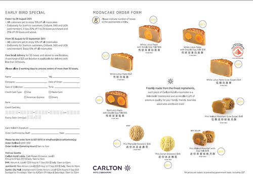 Carlton Hotel mooncake order form
