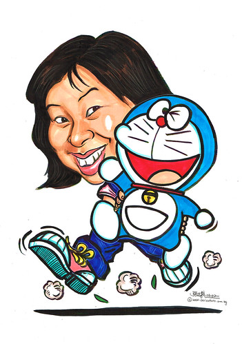 Lady caricature with Doraemon