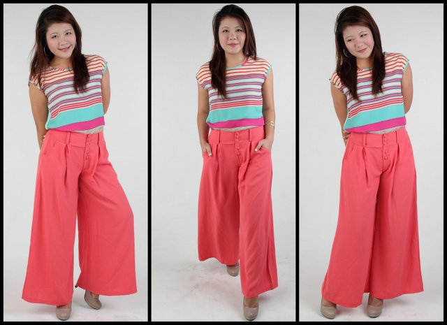 Button Down Flare Pants - Pink