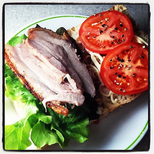 Weekend project: The PBLT: roast pork belly, lettuce, tomato sandwich