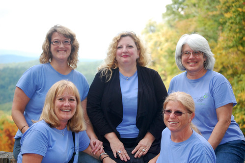 Some of the "Women's Wellness Weekend Team" pose in front of Falling Springs Falls