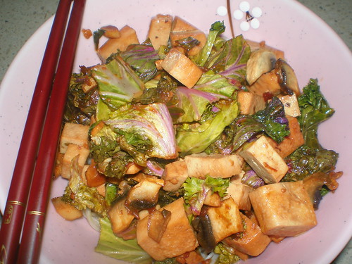 Tofu, Mushrooms and Greens in Teriyaki Sauce