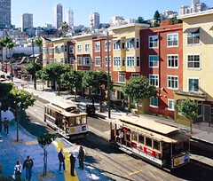 mixed-income housing with streetcars, San Francisco (courtesy of Reconnecting America)